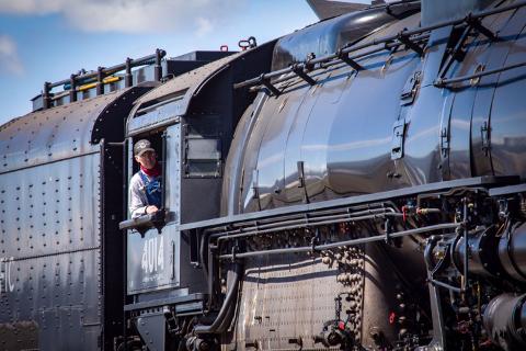 Ed Dickens behind the controls of No. 4014.