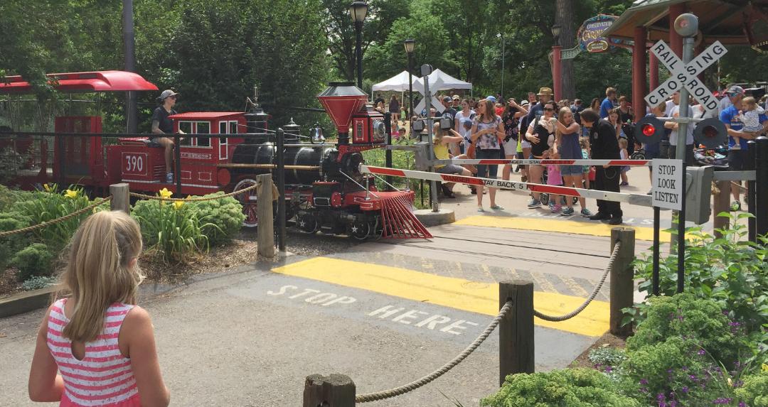 Visitors have a chance to practice safe habits around railroad tracks as they experience Denver Zoo’s sights and sounds.