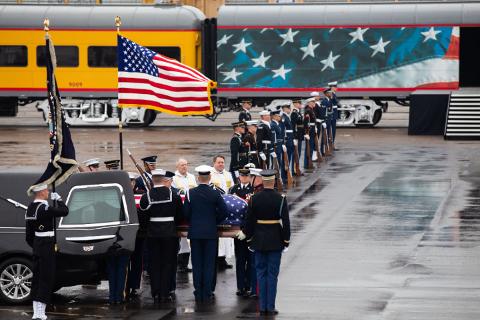 Small | President Bush's casket arrives at UP's Westfield Auto Facility