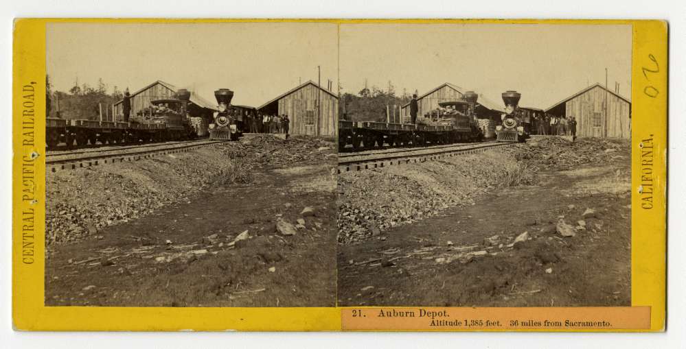 A stereo card of the Depot at Auburn, CA