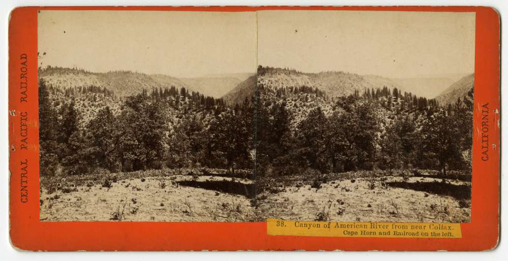 A stereo card of the American River near Colfax, California