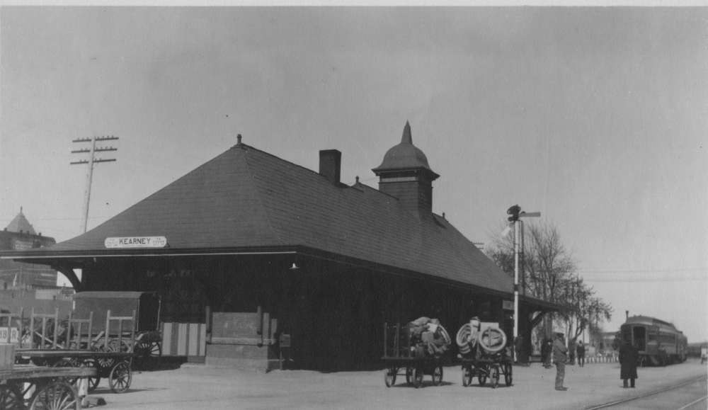 Photograph showing the passenger depot in Kearney, Nebraska