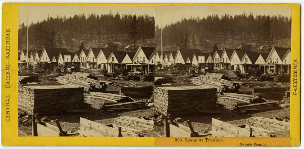 A Stereo card showing supplies stacked in the community of Truckee