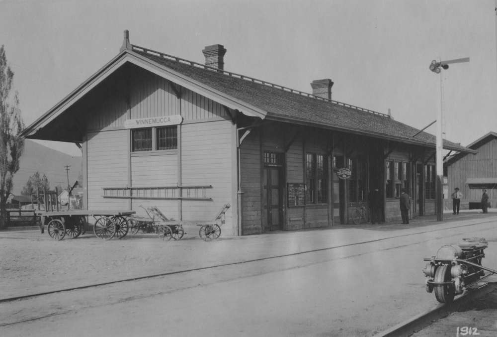 Photograph of a train station in Winnemucca, Nevada, taken in 1912