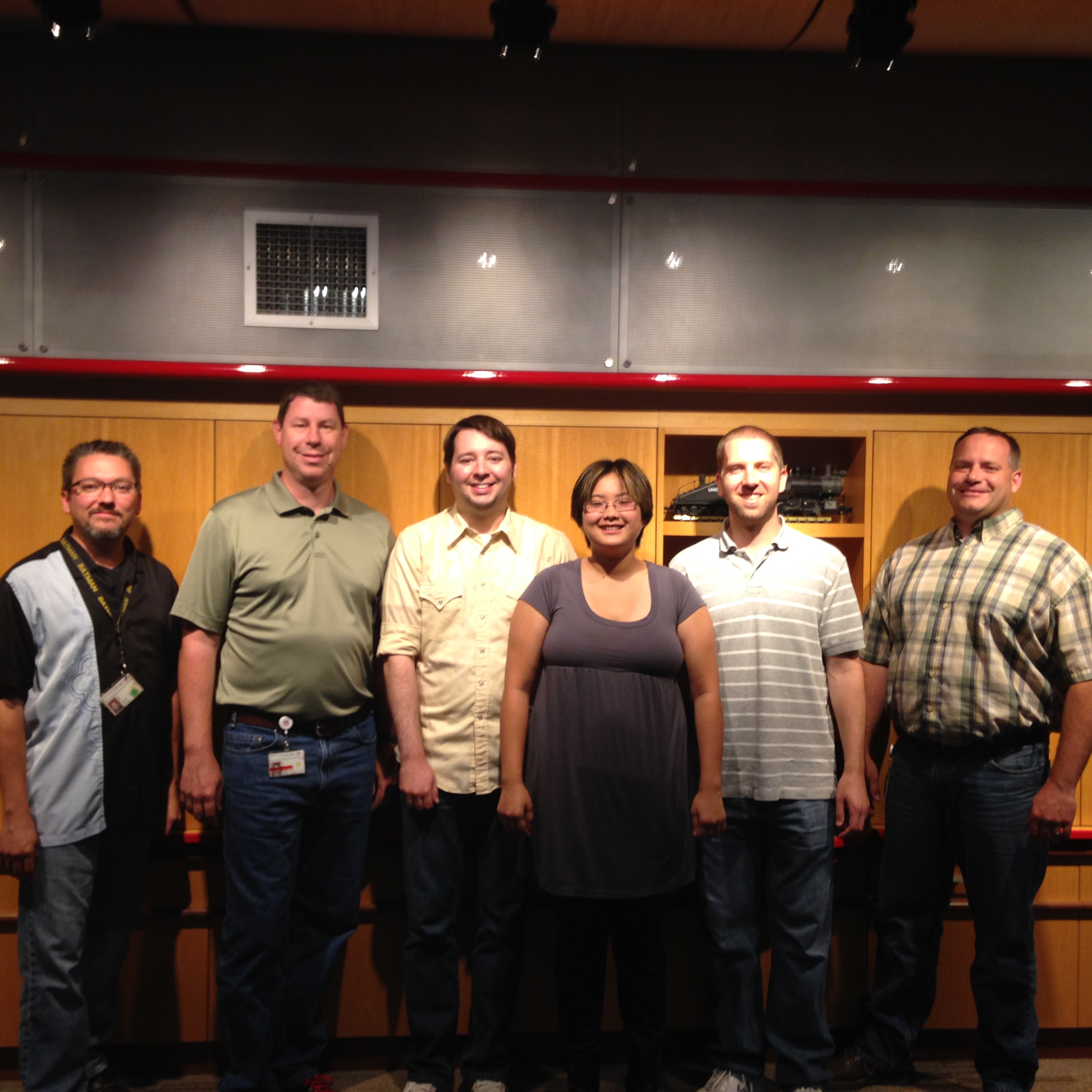 Thanks to the UP dispatchers that made sure the Big Red 
Express ran on schedule. Standing from Left to Right:  
Director Chad Preuss, Dispatchers John Size, Nathan 
Lenzen, Queena Leung, Andrew Smith and Corridor Manager 
Mike Gant