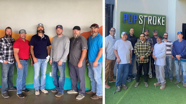 Left: Union Pacific’s Las Vegas Signal Maintenance team includes, from left: Alex Scheuerman, Gary Stevens, Cory Chouquer, Spencer Proctor, John Tibbetts and Ryley Linn. Right: The team also includes, from left: Mario Garcia, Jack Juanillo, Conrad Whitaker, Christian Mancillas, Kevin Wright, Joe Colotti, Victor Brand, Kye Metcalf and Brian Koepke.