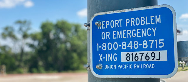 Witness unsafe motorist activity at a railroad crossing? Call Union Pacific at 888-UPRRCOP. If you’re at a crossing, call the Emergency Notification Sign phone number and reference the DOT crossing identification number.