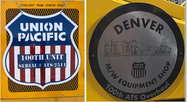 The 100th rebuilt tamper has placards commemorating the accomplishment. 