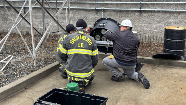 Ground-level protective housing platforms like this one enable firefighters to gain first-hand experience maneuvering essential rail car components such as dials, valves, levers, latches and hoses. 