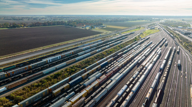Aerial view of Union Pacific’s Livonia Yard classification tracks in Louisiana