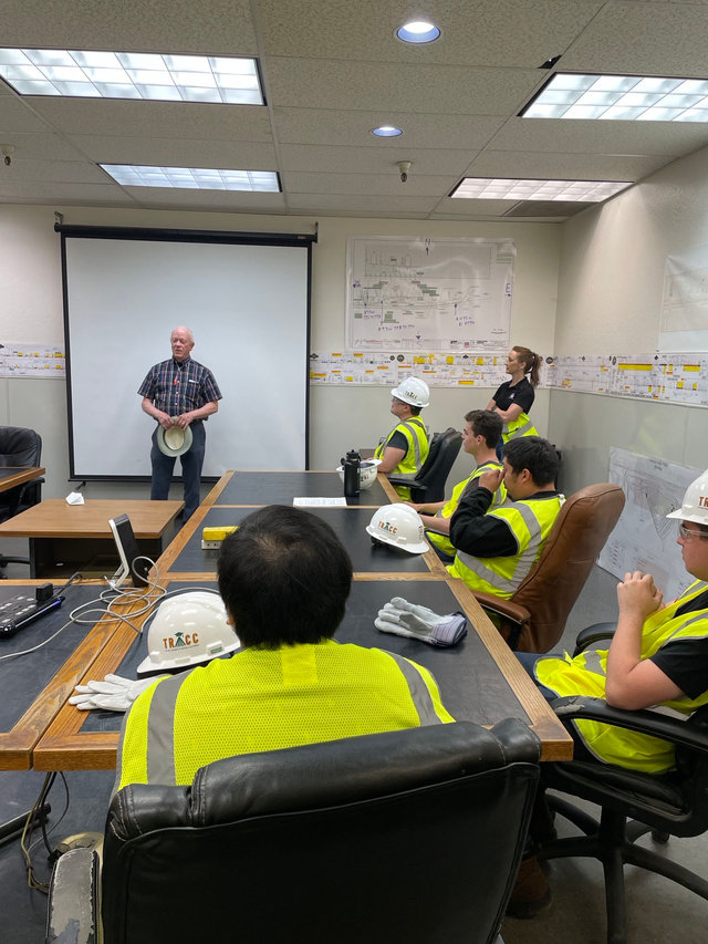 California State Sen. Jerry McNerney and Union Pacific’s Elizabeth Lewis, senior recruiter, talk to TRACC students about the rail industry's importance.