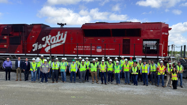 Union Pacific team members helping Dolese Bros. Co. celebrate the grand opening of its new rock terminal