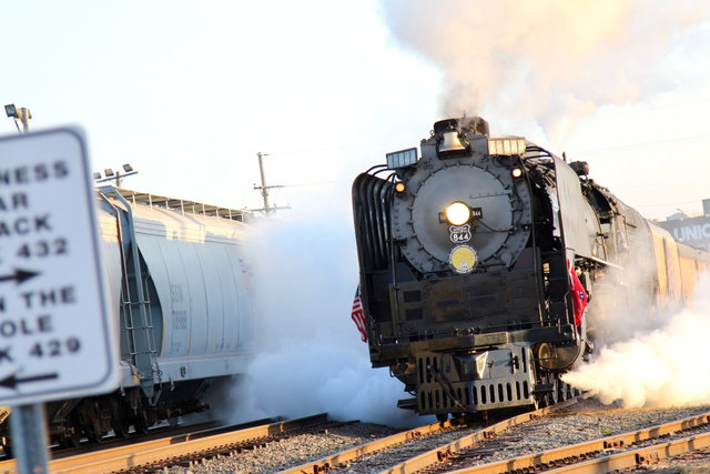 UP No. 844 passes through North Little Rock, Arkansas.