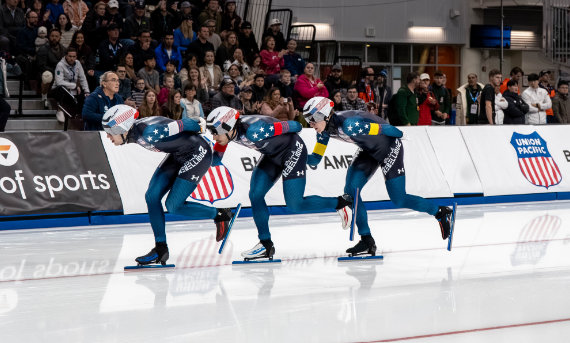 Team Pursuit is a long-track speed skating event focused on team coordination, endurance and aerodynamic efficiency.