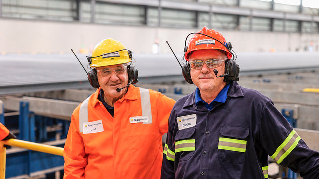  Union Pacific Railroad CEO Jim Vena, left, and Doug Matthews, CEO of Orion Steel, the parent company of Rocky Mountain Steel Mills. 