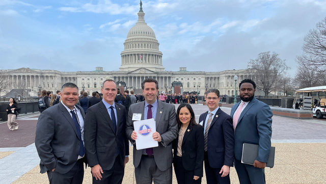 Other members of Union Pacific’s delegation that spent the day on The Hill. From left: Fabian Cano, superintendent-Operations; Clint Schelbitzki, assistant vice president-Public Affairs, Nathan Anderson, senior director-Public Affairs; Raquel Espinoza, senior director-Public Affairs, Richard Zientek, senior director-Public Affairs and James Carey, assistant vice president-External Relations.