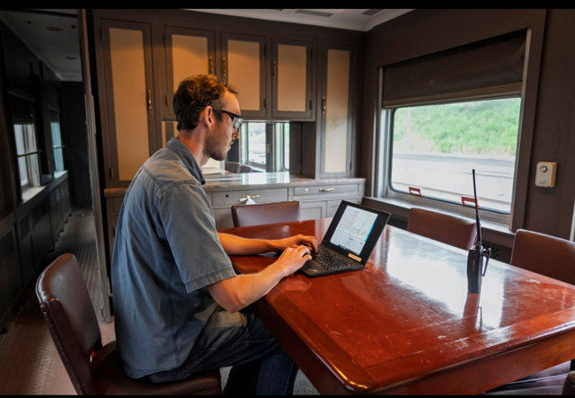 A Norfolk Southern employee evaluates information transmitted by the company's Autonomous Track Geometry Measurement System.