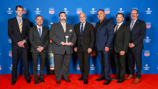 From left: Steven Cairns, senior manager-Mechanical Operations; Gonzo Carrillo, senior manager-Mechanical Operations; Paul Friend, senior director-Mechanical Operations; Jim Vena, CEO; Felipe Muratalla, lead carperson; Robert Sandoval, mechanical service operator; and Jeremy Givens, vice president, Mechanical.