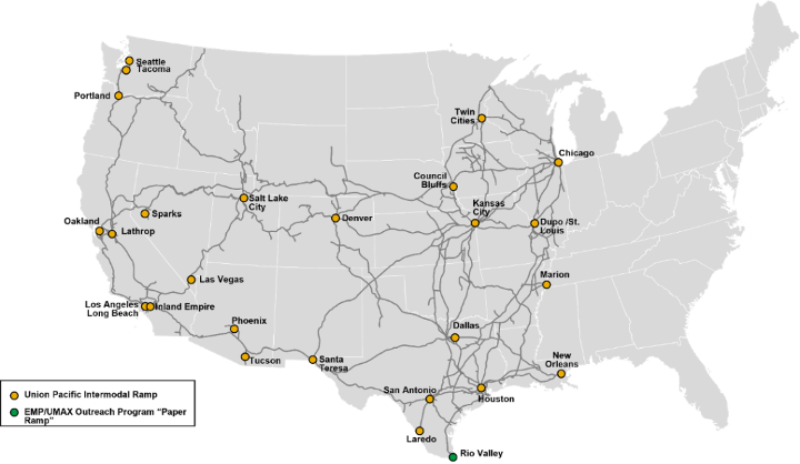 Map of Intermodal facilities and port locations