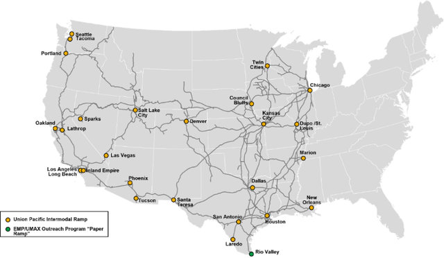 Map of Intermodal facilities and port locations
