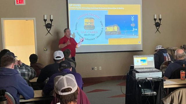 Mel Doughty shares rail safety with Wyoming truck drivers. | M