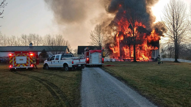 Engineering employee Mike Brown’s work truck at the scene near Prairietown, IL