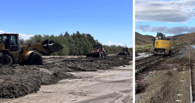 Replacing mud-covered rail ballast and panels from TS Hilary | MR