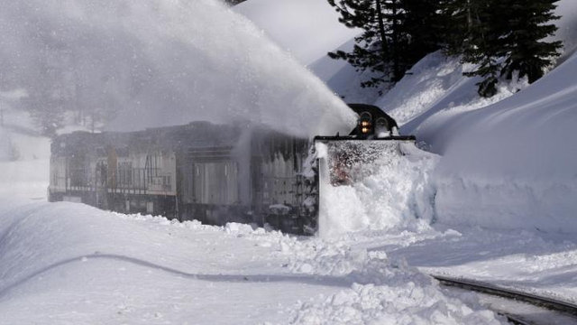 Union Pacific's rotary snowplow in action