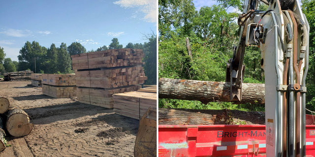 An excavator collects logs for local tie mills. | L