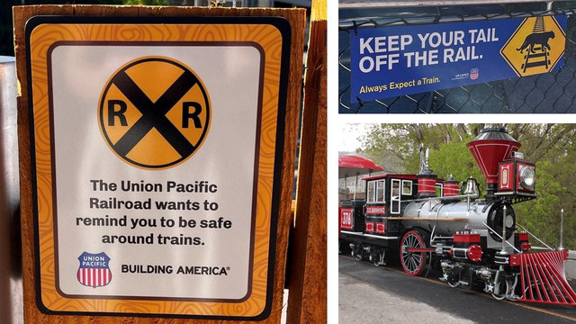 Crossing signs at Utah's Hogle Zoo railroad | L