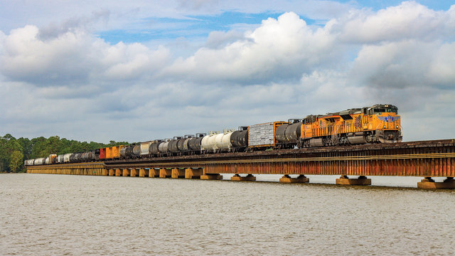 Union Pacific train crossing a bridge | MR