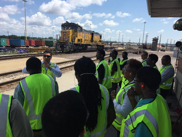 Opportunity Works interns tour a Union Pacific yard to learn about day-to-day operations and various career opportunities.