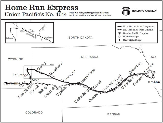 Big Boy No. 4014 Home Run Express Steam Tour Route Map | O