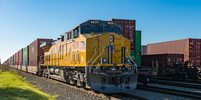 Train delivering containers to a UP intermodal terminal | MR