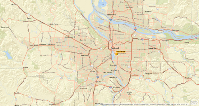 Map showing Union Pacific’s intermodal rail service route to Portland, Oregon.