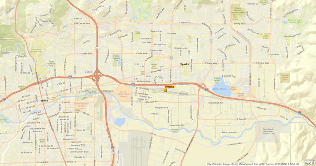 Map showing Union Pacific’s intermodal rail service route to Sparks, Nevada.