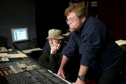 Bill Fries, left, and Chip Davis at the mixing board.