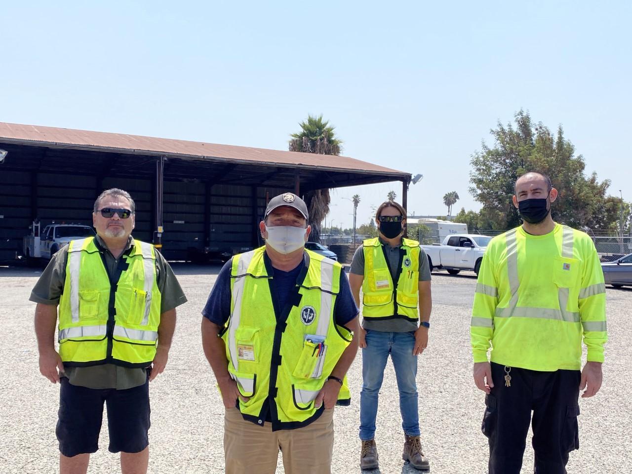 From left, Eddie Campos, conductor; Pete Ciulla, locomotive engineer; Jamie Cramer, manager-Road Operations; and Mike Marquez, extra board brakeman.