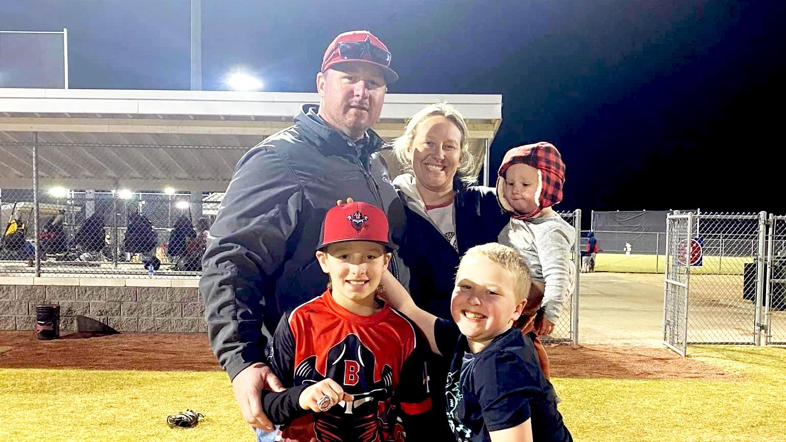 Jeremy Stroud pictured with his children and wife
