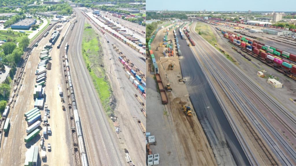 Aerial view of the Twin Cities Intermodal Terminal from the vantage point of a drone. | LR