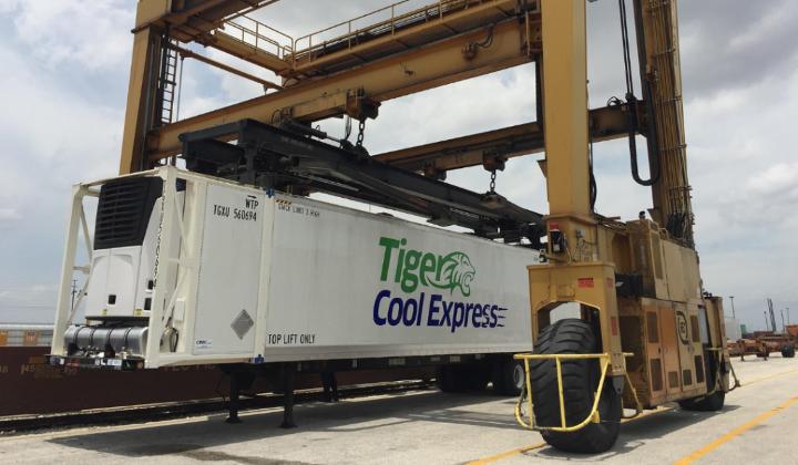 Tiger Cool Express trailer loading onto Union Pacific train | M