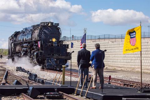 The Big Boy No. 4014 enters the staging area in Ogden May 9.