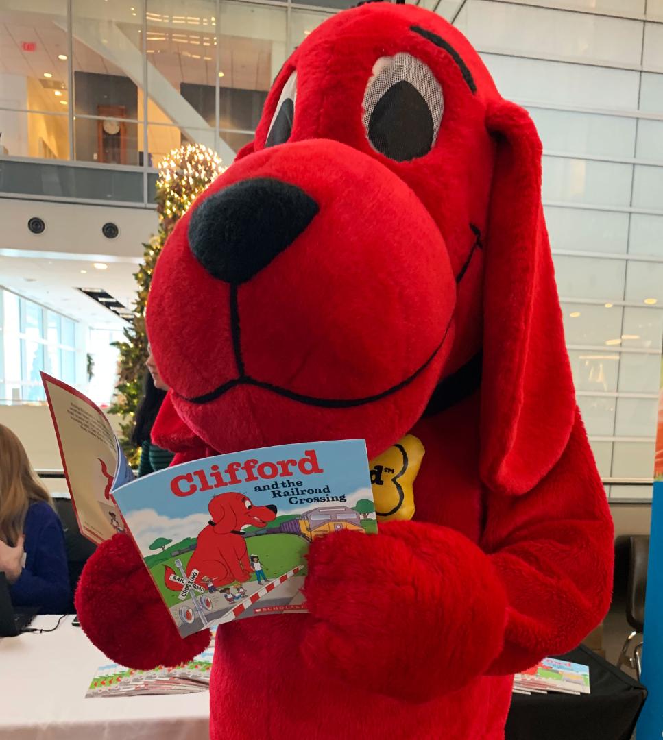 Clifford the Big Red Dog makes a special visit to Union Pacifc Center in Omaha, Nebraska, to launch his new book,
