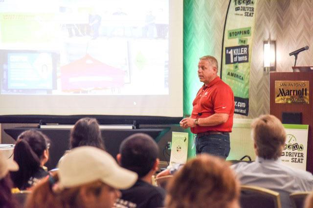 Union Pacifc's Senior Supervisor of Public Safety Buck Russel discusses rail safety at a Teen's in the Driver's Seat event, geared toward creating a traffc safety culture among youth.