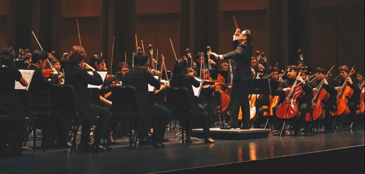 Young Artists Orchestra Symphony and Music Director Yunior Lopez performing West Side Story at The Smith Center in Las Vegas.