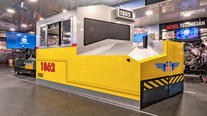 A Union Pacific locomotive simulator is at the center of Be Pro Be Proud’s new mobile trailer