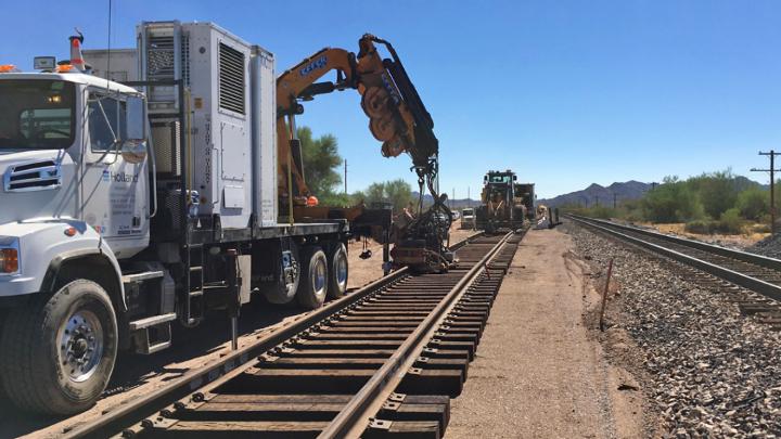 Engineering teams weld track panels on the Sunset Route.