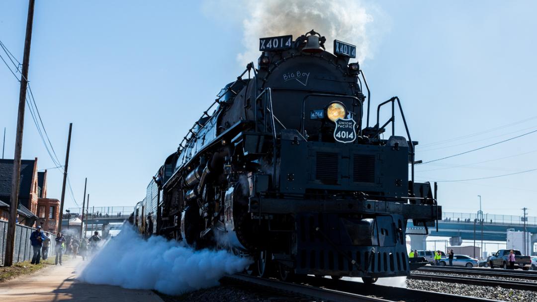 The Big Boy No. 4014 arrives for its christening celebration in Cheyenne, Wyoming.