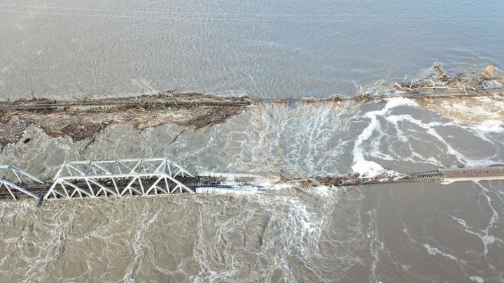 The Platte River caused widespread flooding, including this track washout south of Bellevue, Nebraska.