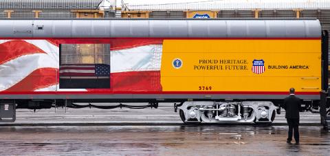 Small | President George H.W. Bush's casket on board the funeral train